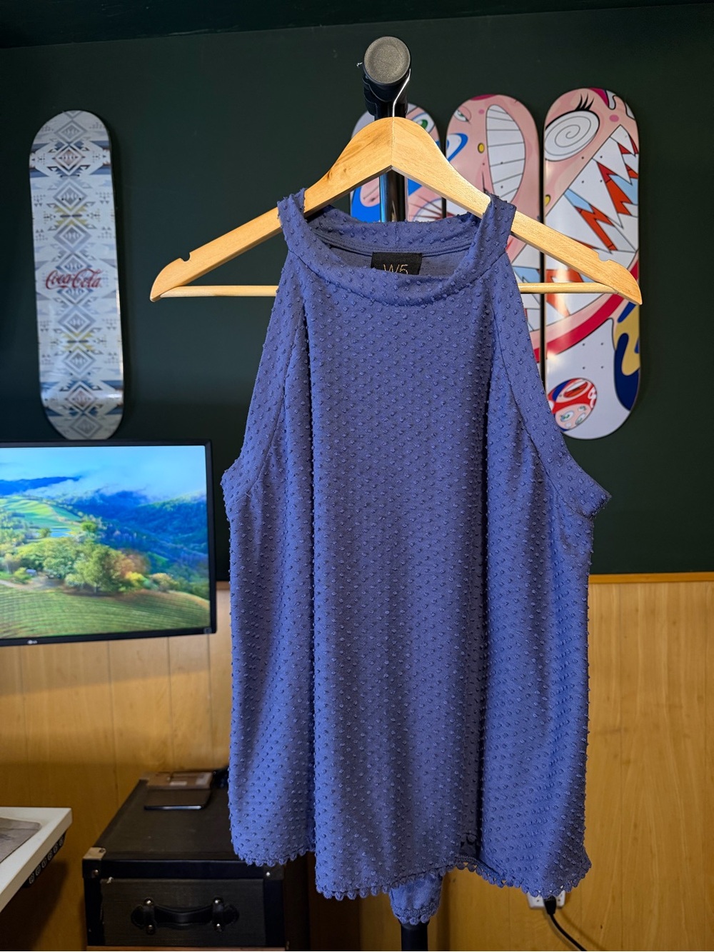 Halter Top W5 Indigo Studded Textured Sleeveless Halter Tank Top